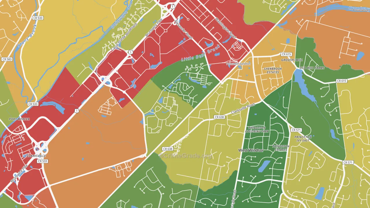 Penns Neck, NJ Map of Theft Rates