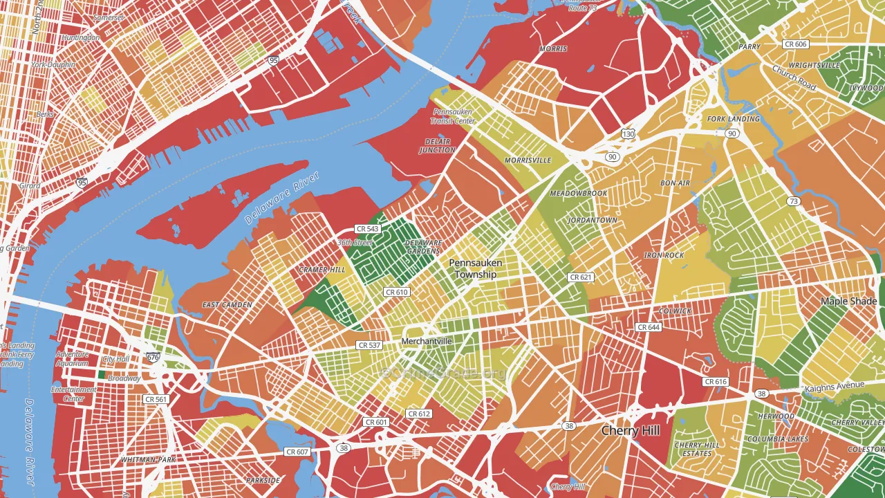 Pennsauken, NJ Map of Theft Rates