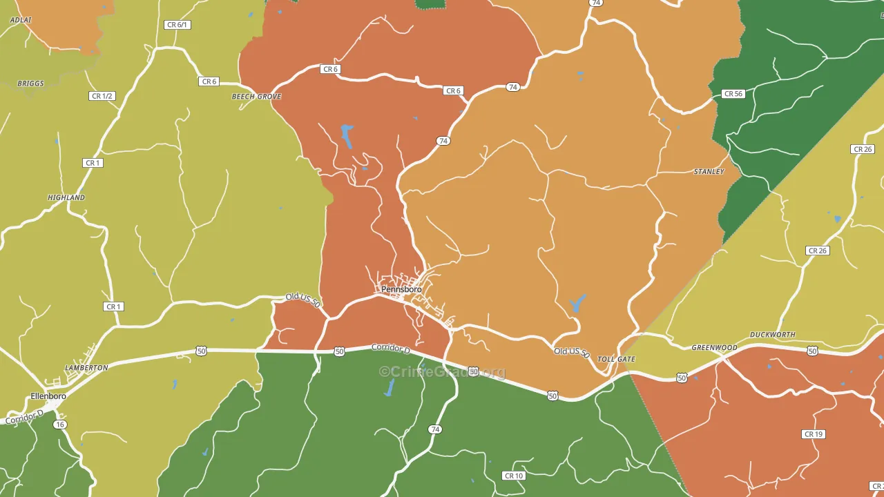 Pennsboro, WV Map of Theft Rates
