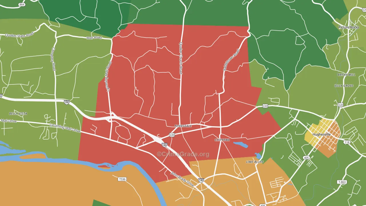 Pennsdale, PA Map of Theft Rates