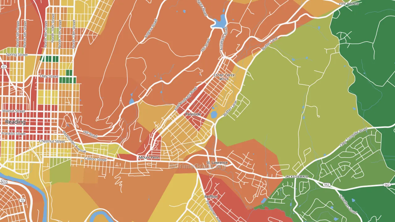 Pennside, PA Map of Theft Rates