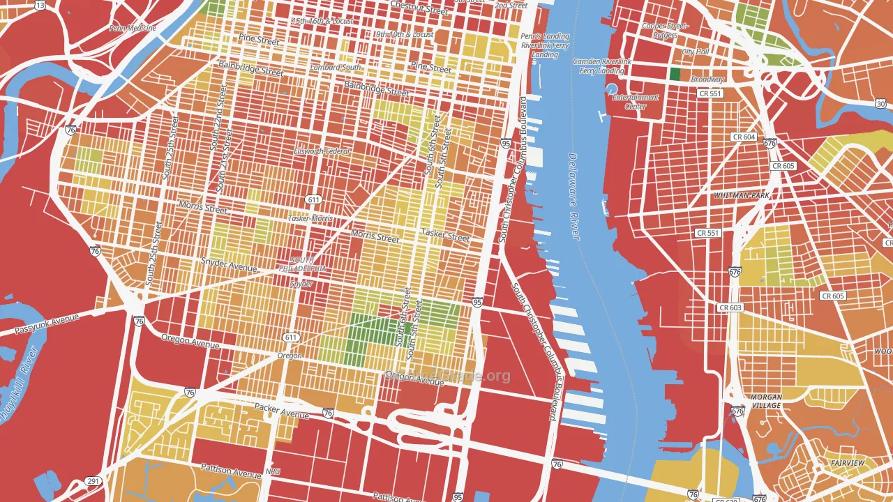 Pennsport-Whitman-Queen, Philadelphia, PA Map of Theft Rates