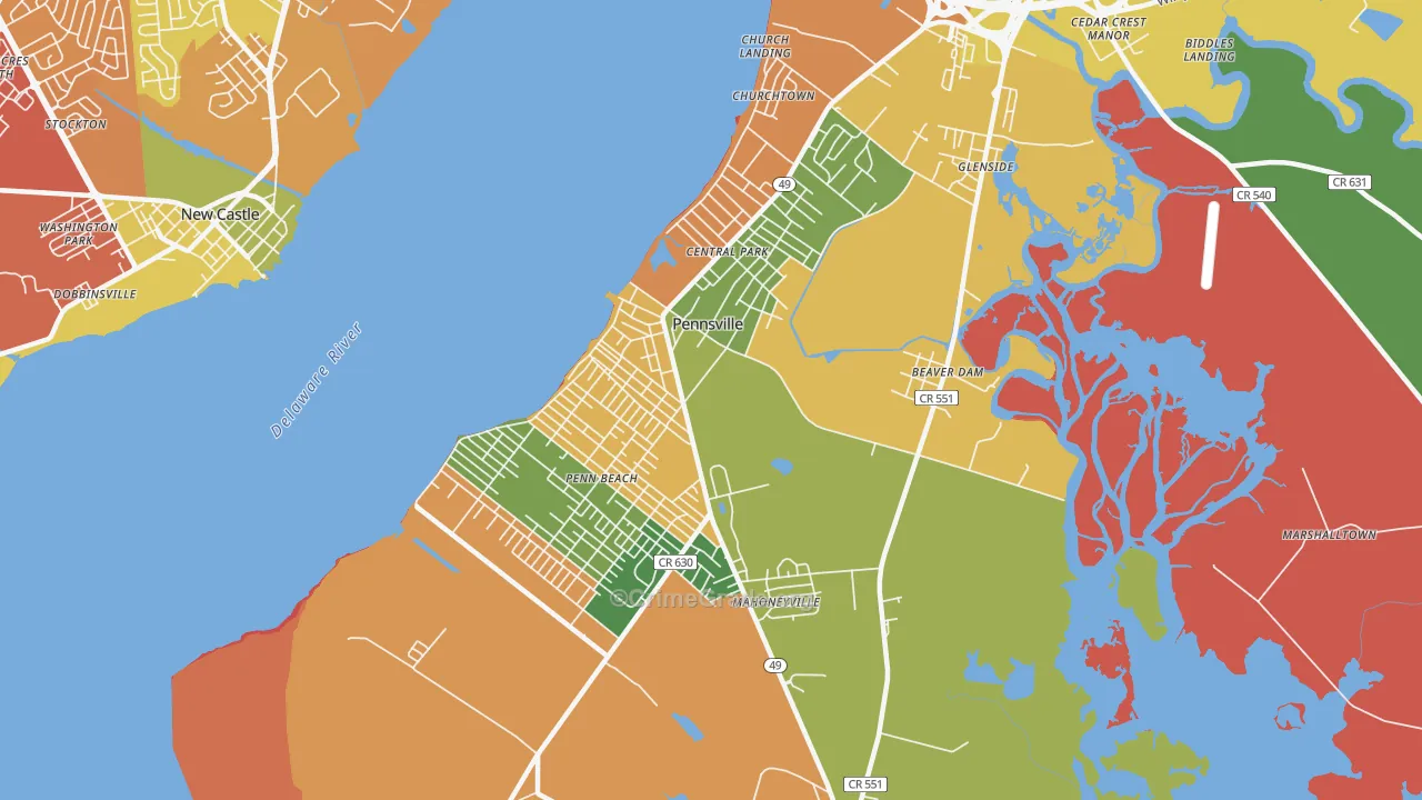 Pennsville, NJ Map of Theft Rates