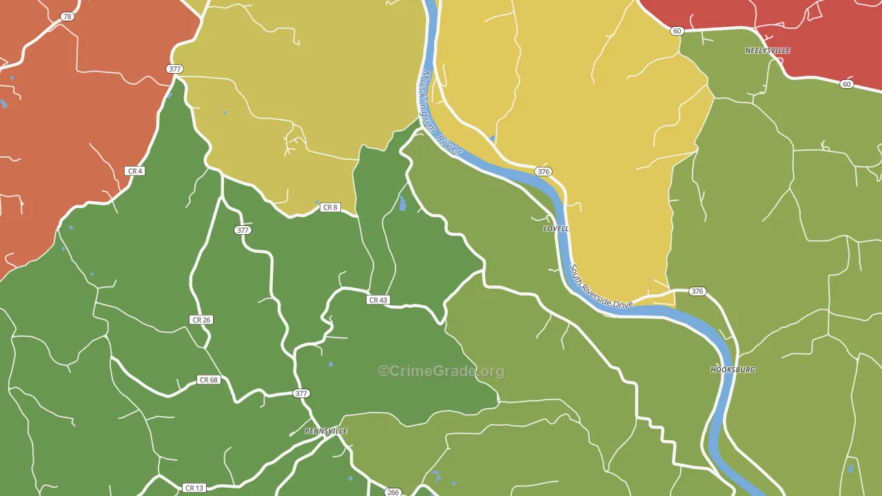 Pennsville, OH Map of Theft Rates