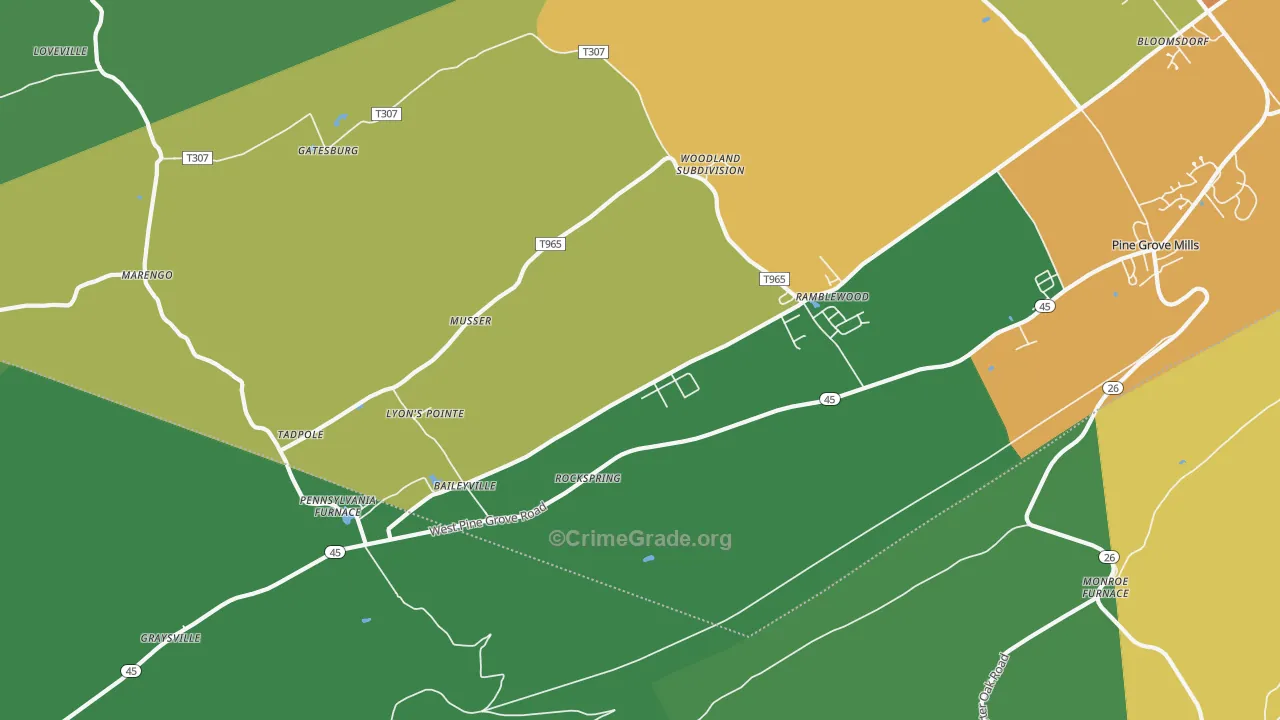 Pennsylvania Furnace, PA Map of Theft Rates