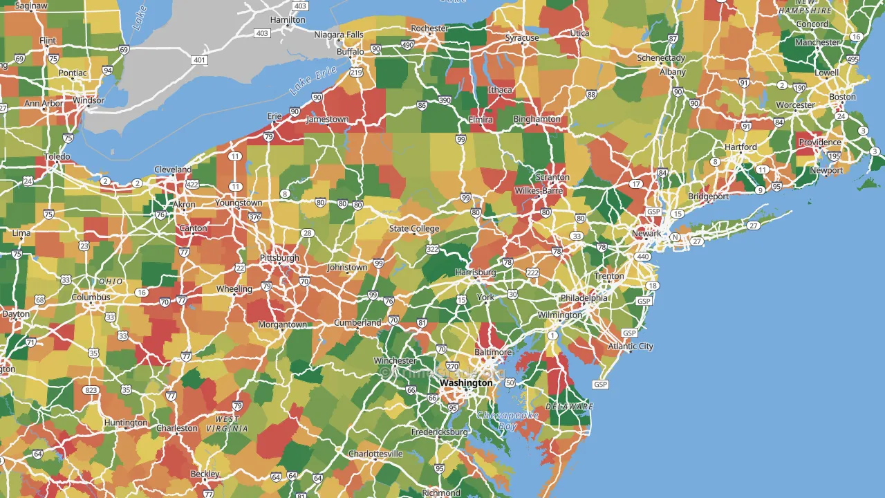 Pennsylvania Map of Theft Rates