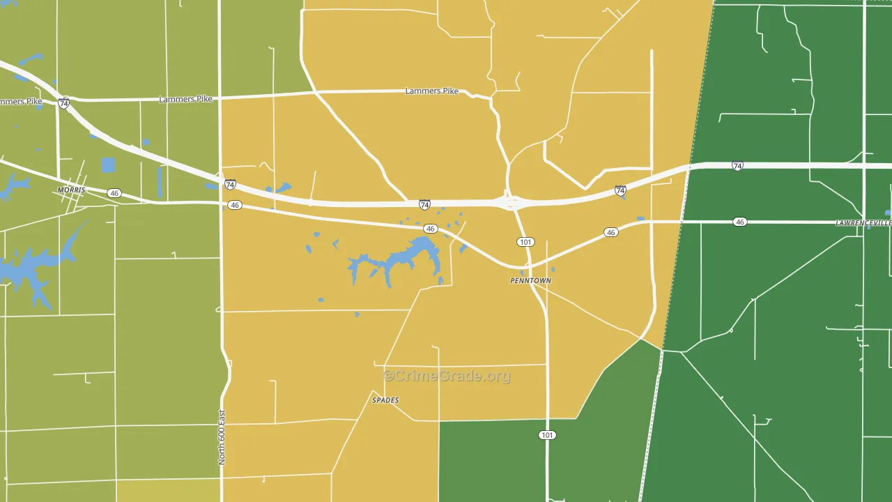 Penntown, IN Map of Theft Rates
