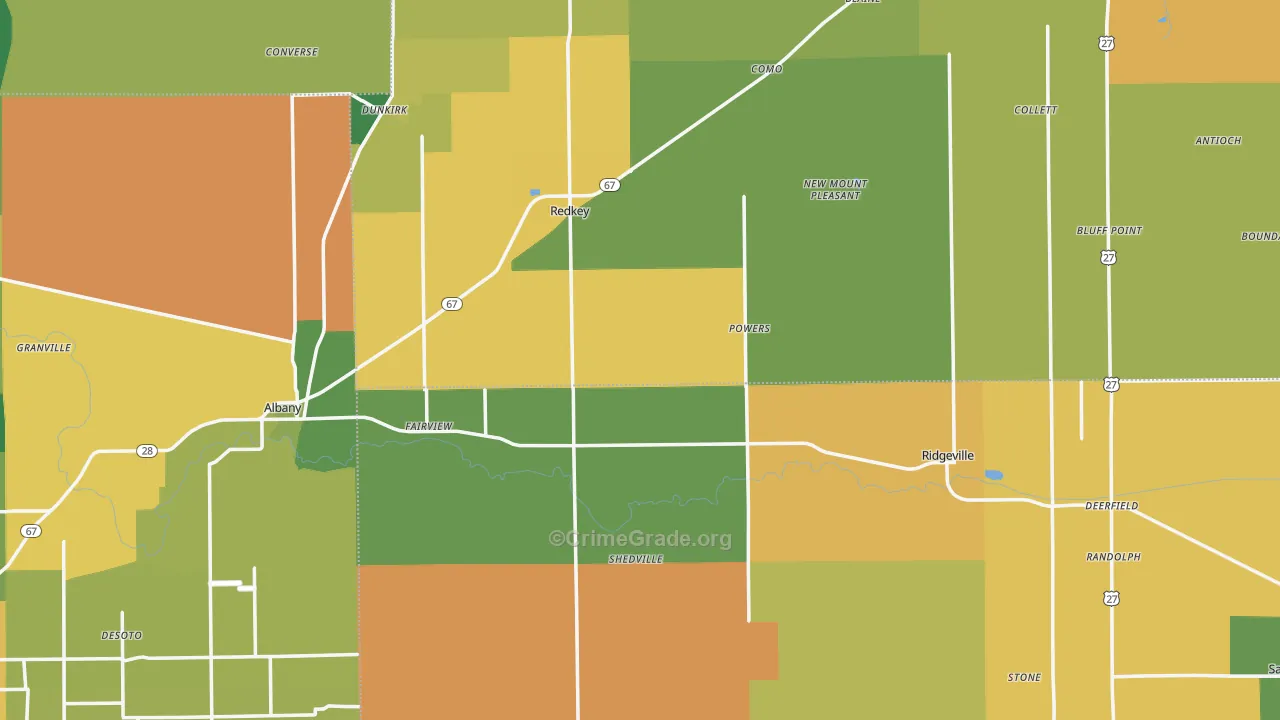 Pennville, IN Map of Theft Rates