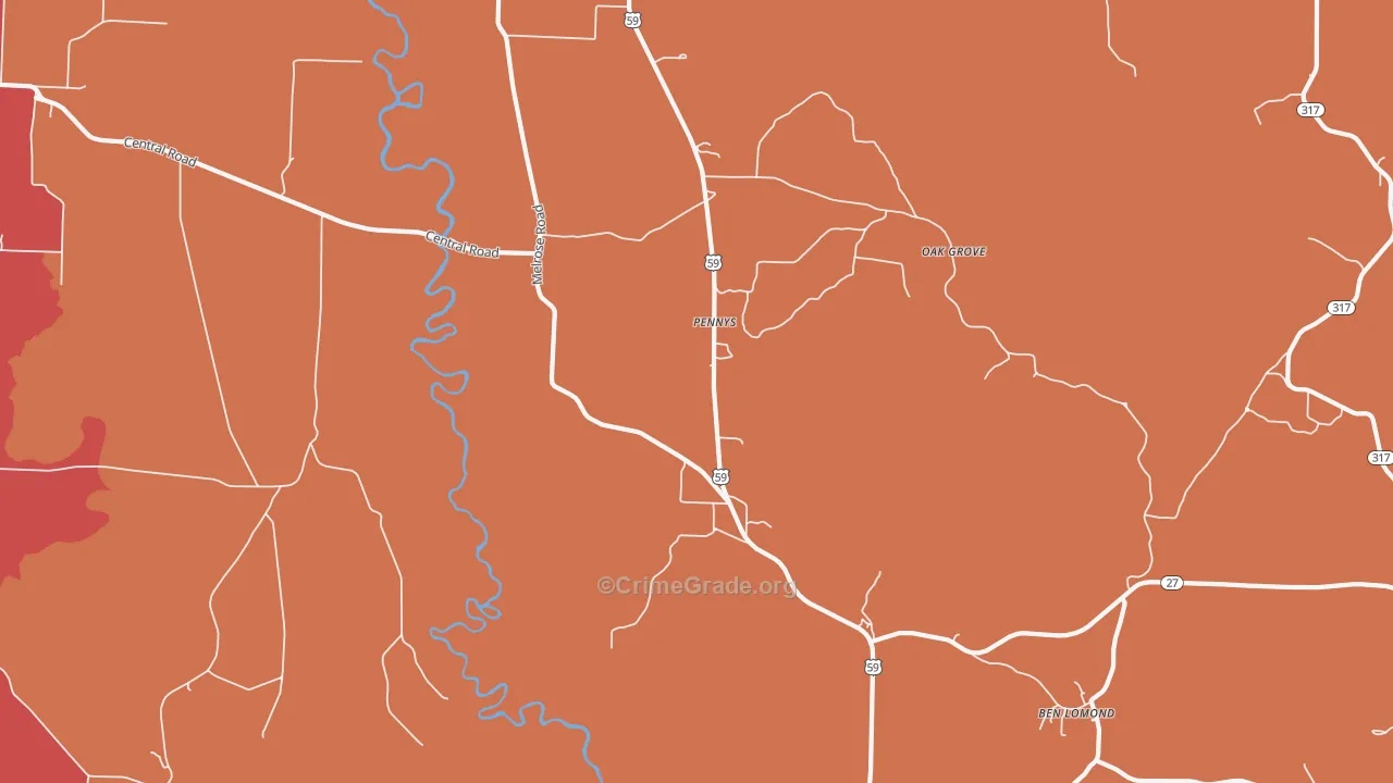 Pennys, AR Map of Theft Rates