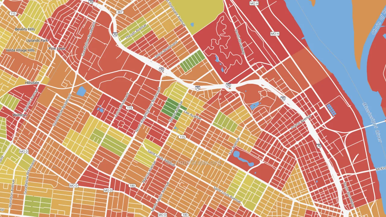 Penrose, St. Louis, MO Map of Theft Rates