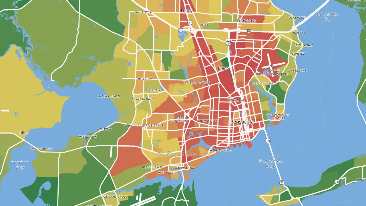 Pensacola, FL Map of Theft Rates