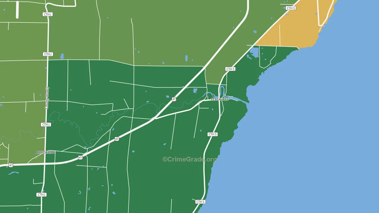Pensaukee, WI Map of Theft Rates
