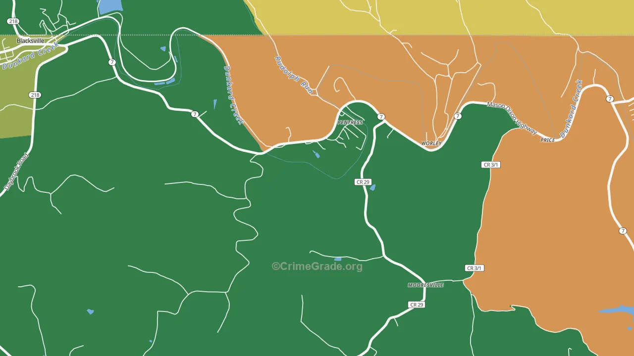 Pentress, WV Map of Theft Rates