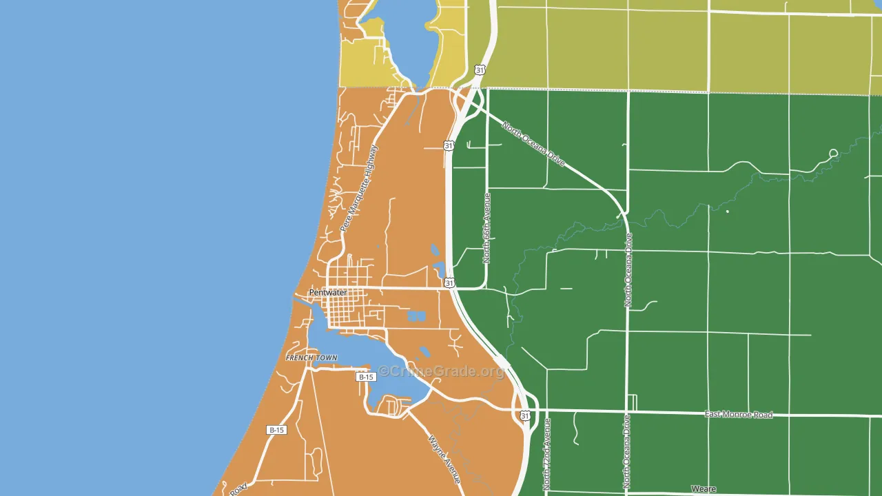 Pentwater, MI Map of Theft Rates