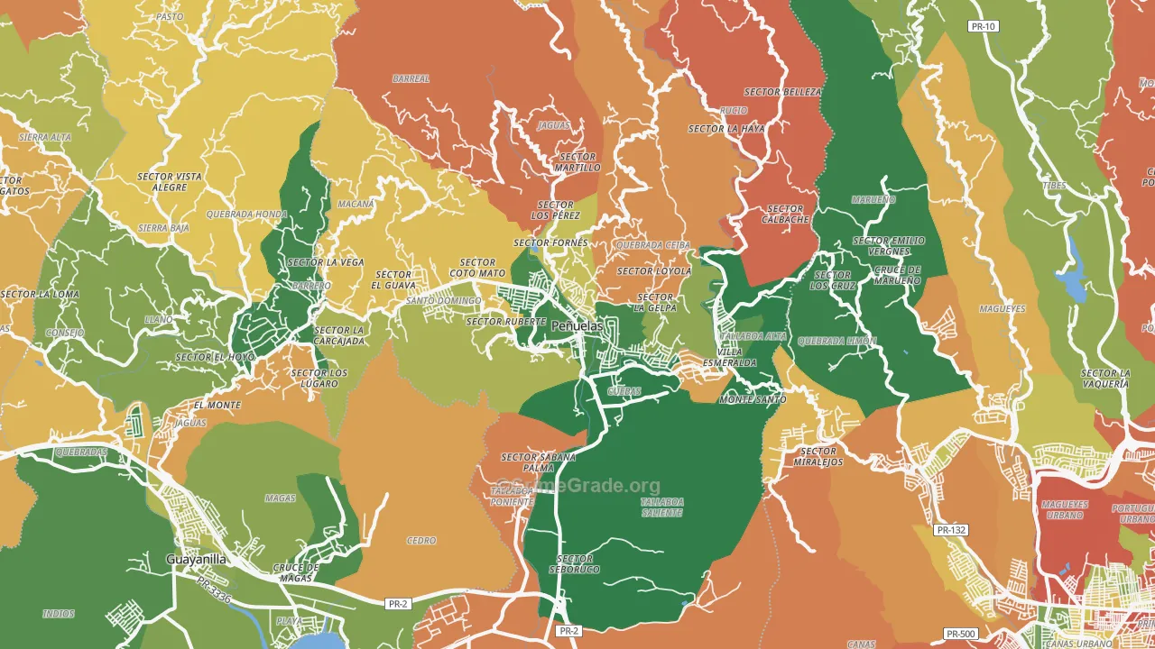 Penuelas Municipio, PR Map of Theft Rates