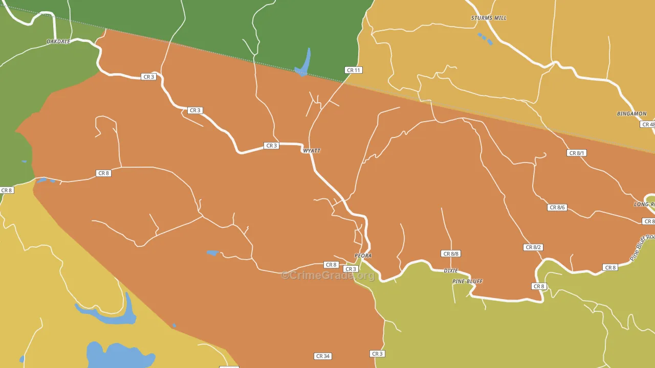 Peora, WV Map of Theft Rates