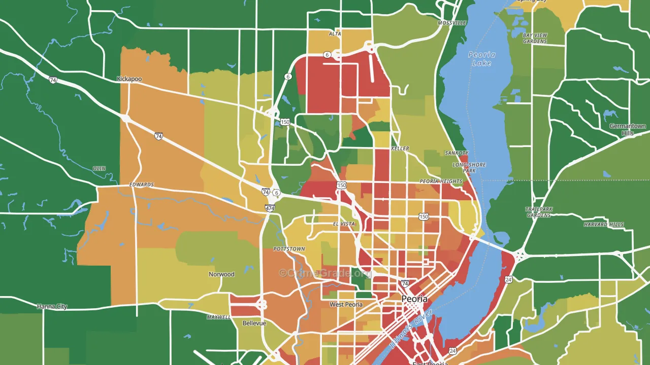 Peoria County, IL Map of Theft Rates