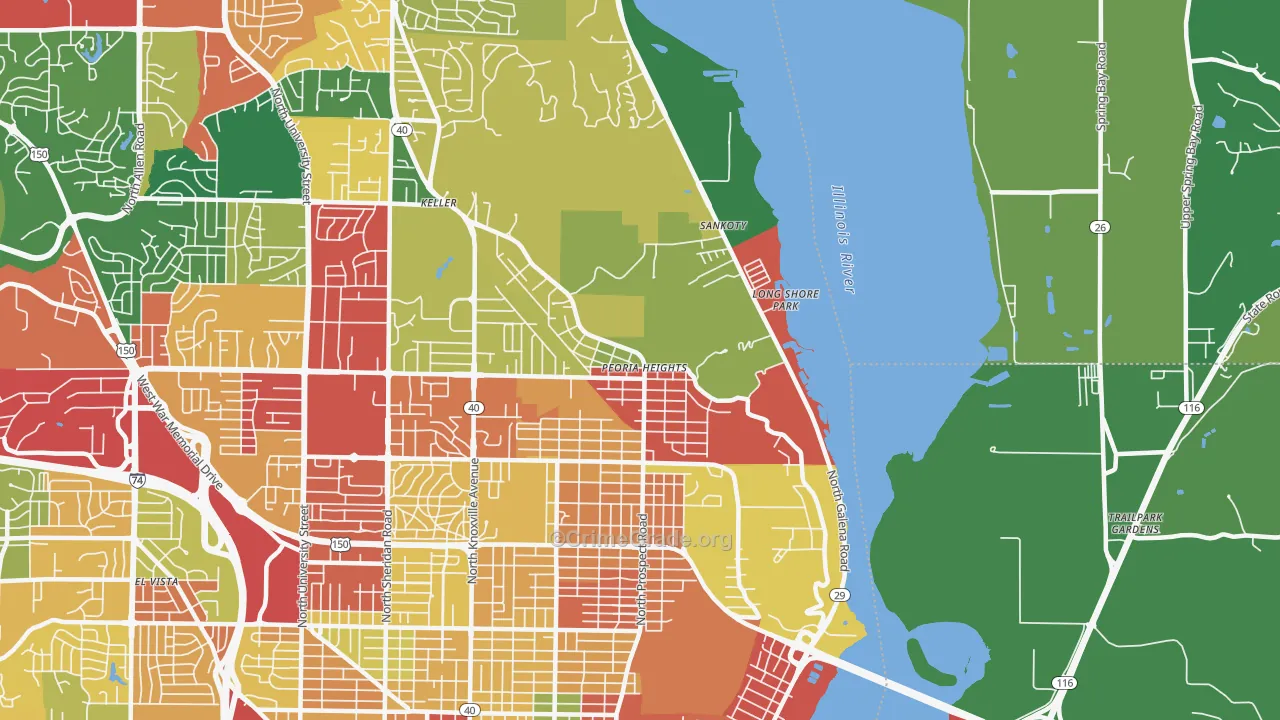 Peoria Heights, IL Map of Theft Rates