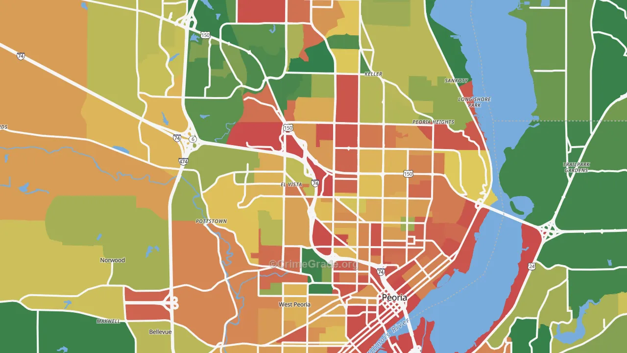 Peoria, IL Map of Theft Rates