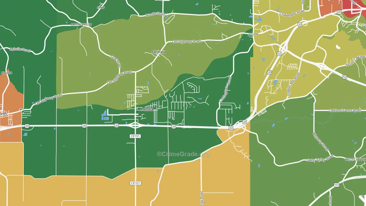 Peosta, IA Map of Theft Rates