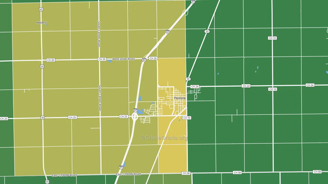 Peotone, IL Map of Theft Rates