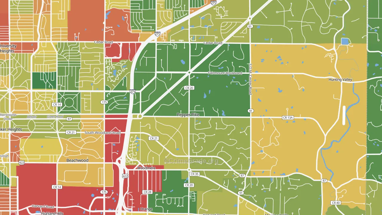 Pepper Pike, OH Map of Theft Rates