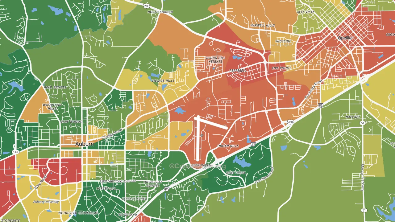 Pepperell, AL Map of Theft Rates
