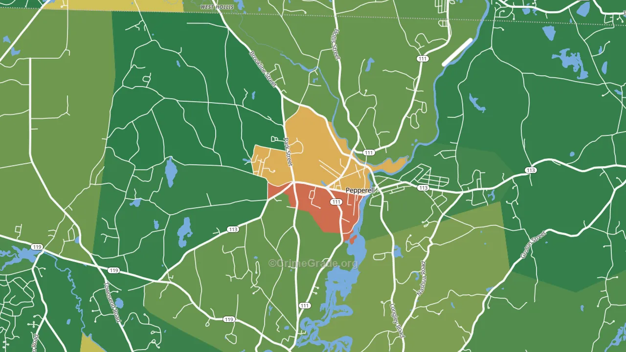 Pepperell, MA Map of Theft Rates