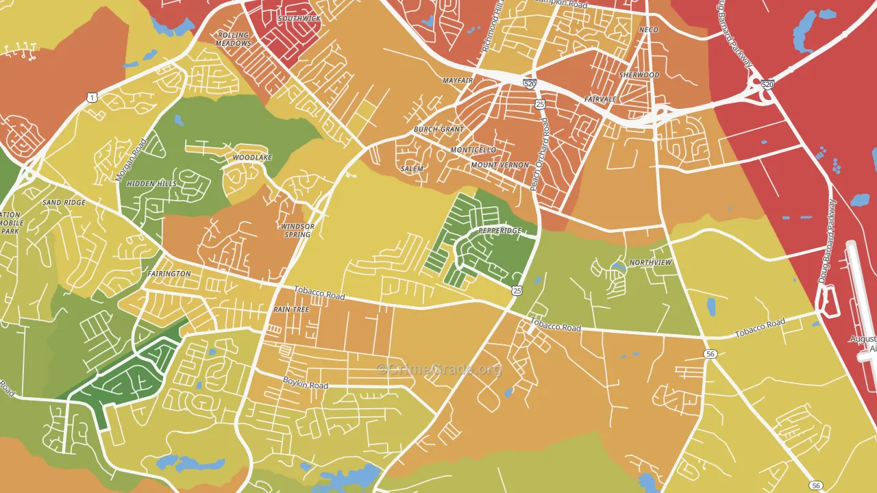 Pepperidge, Augusta, GA Map of Theft Rates