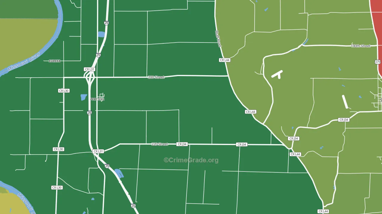 Percival, IA Map of Theft Rates