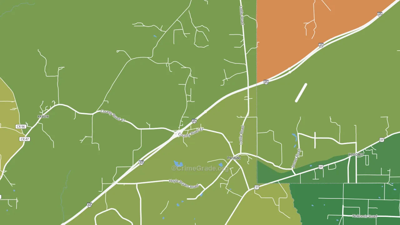 Perdido, AL Map of Theft Rates