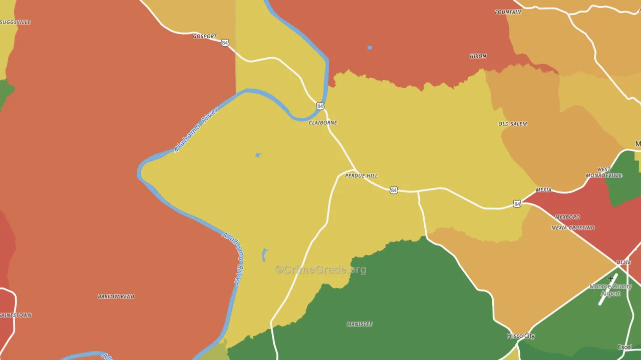 Perdue Hill, AL Map of Theft Rates