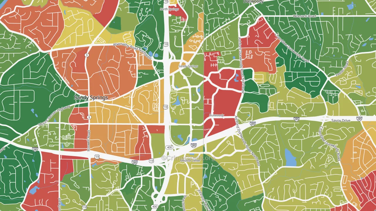 Perimeter Center, Sandy Springs, GA Map of Theft Rates