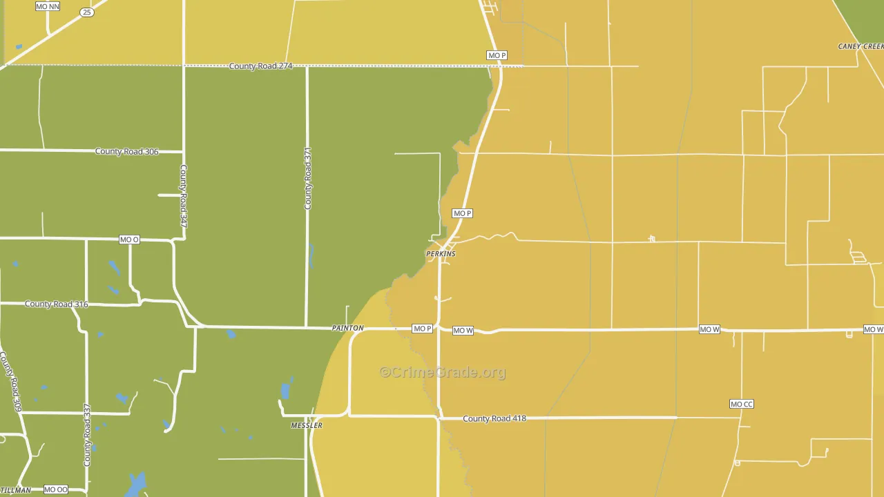 Perkins, MO Map of Theft Rates