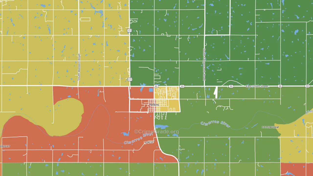 Perkins, OK Map of Theft Rates