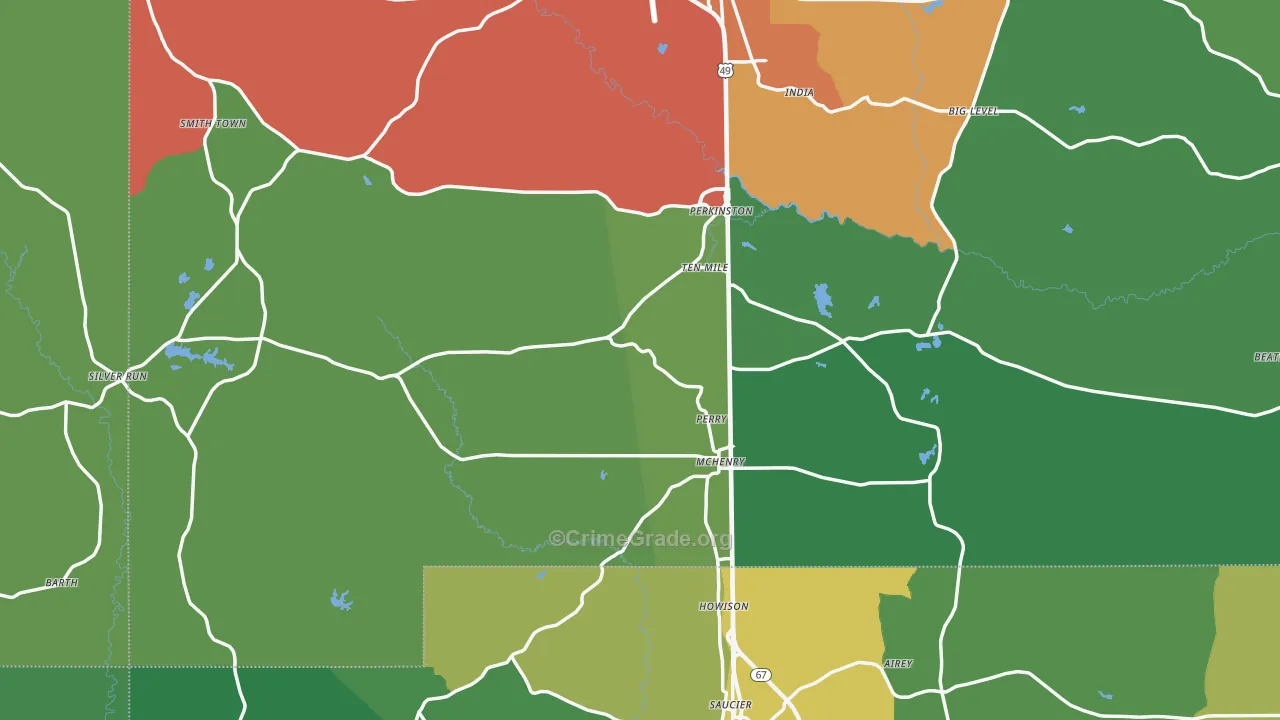 Perkinston, MS Map of Theft Rates
