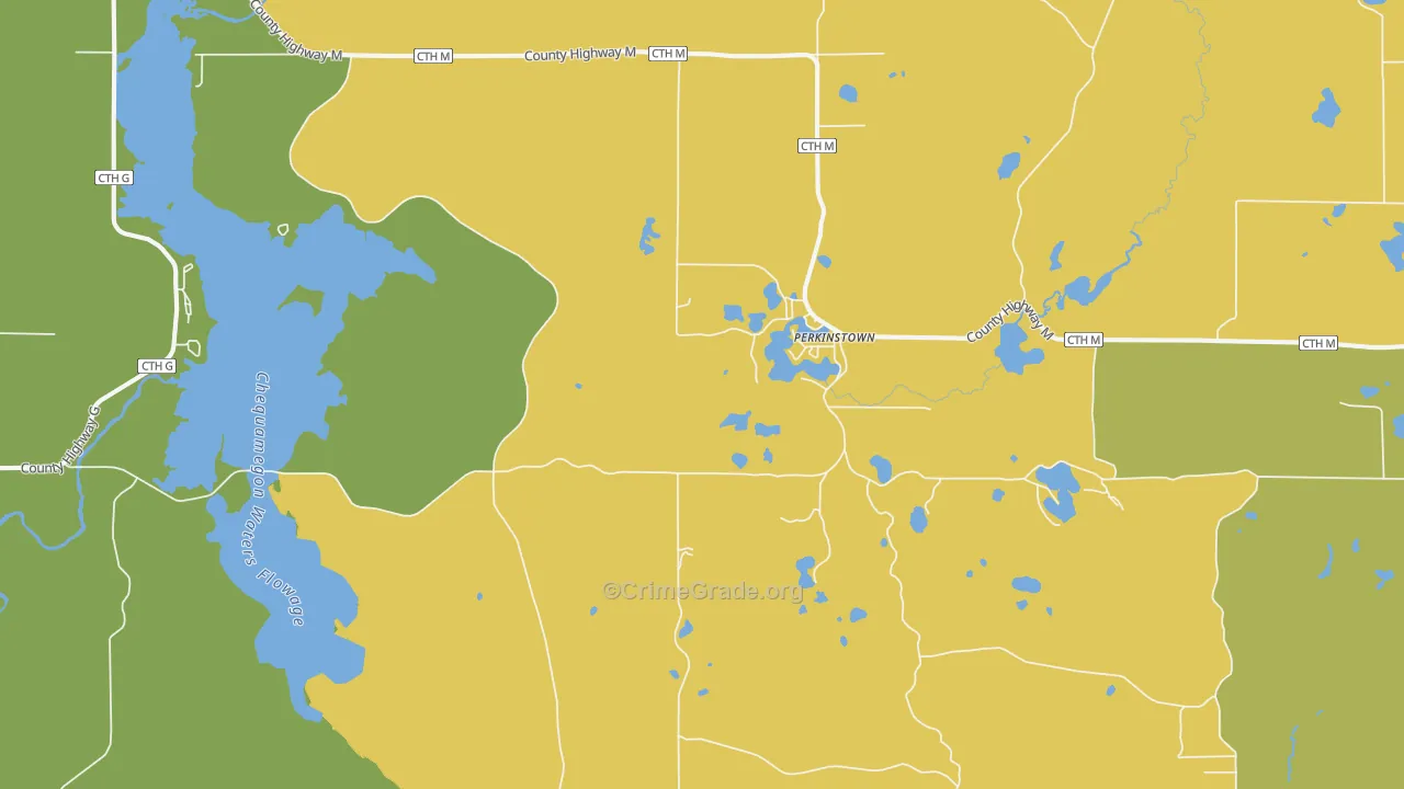 Perkinstown, WI Map of Theft Rates