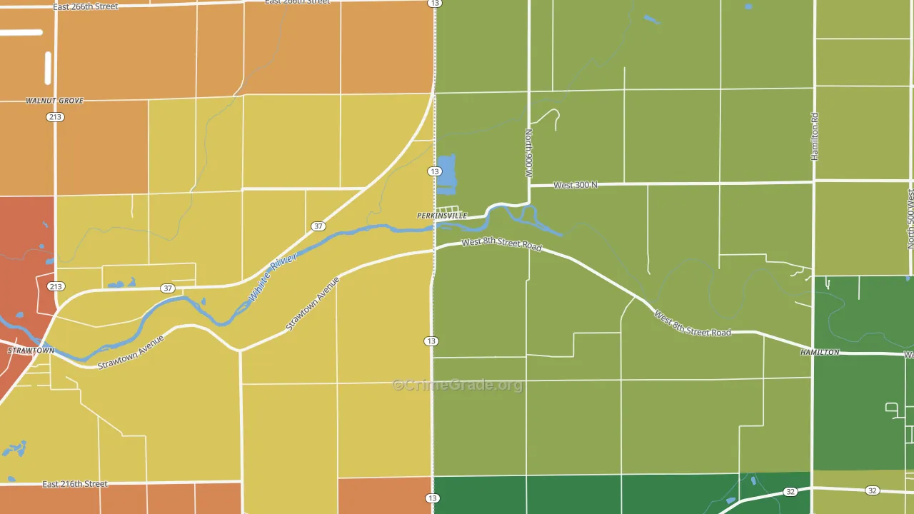 Perkinsville, IN Map of Theft Rates