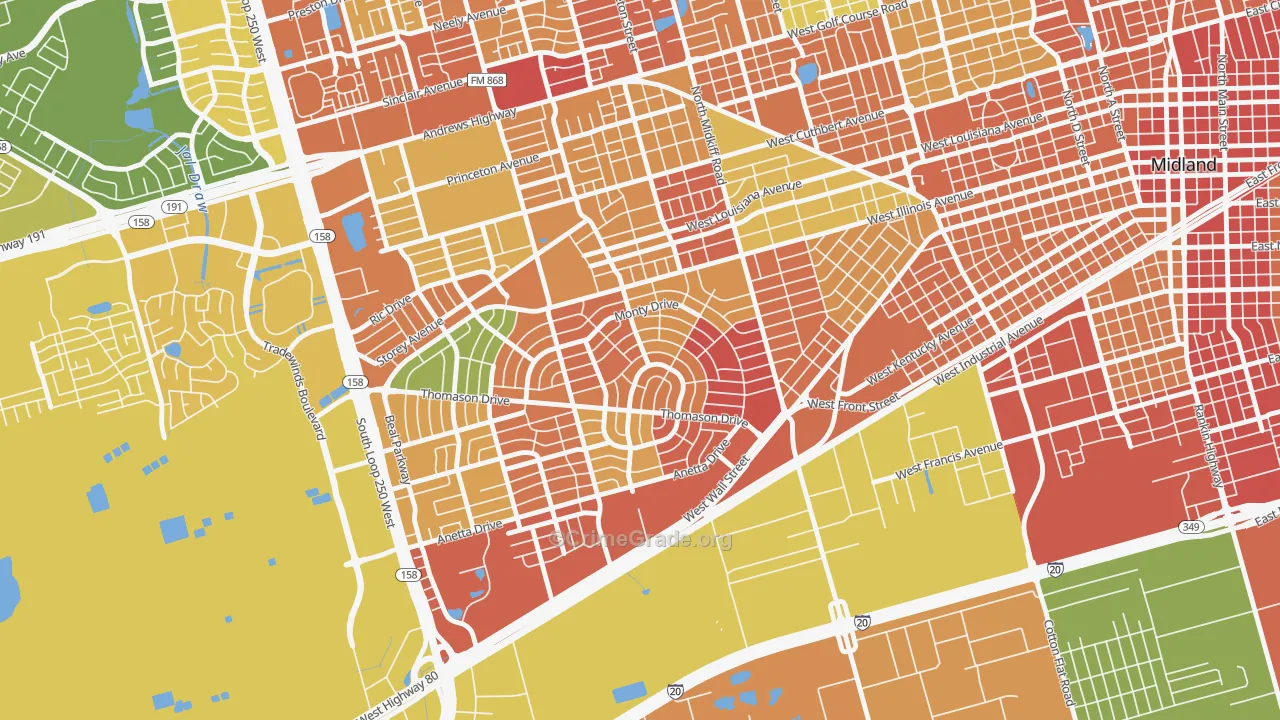 Permian Estates, Midland, TX Map of Theft Rates
