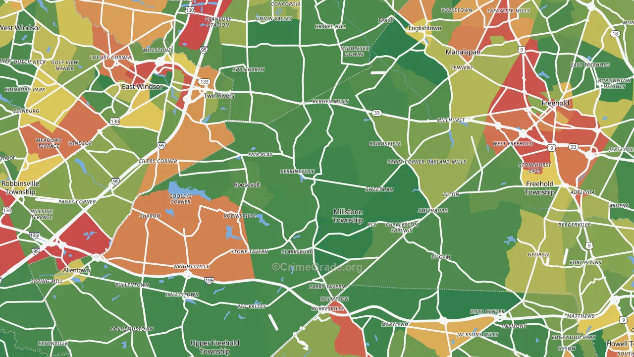 Perrineville, NJ Map of Theft Rates