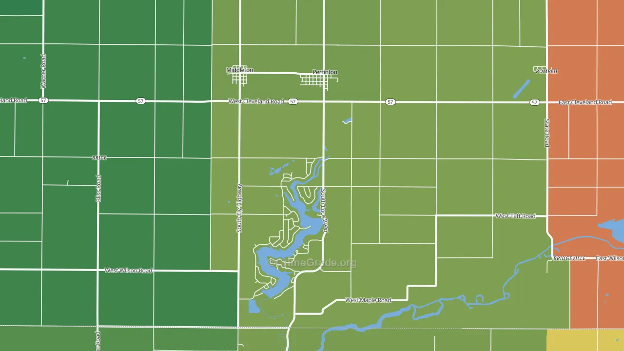 Perrinton, MI Map of Theft Rates