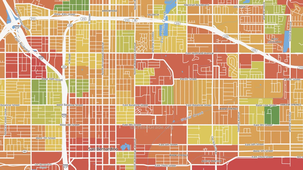 Perris Hills, San Bernardino, CA Map of Theft Rates