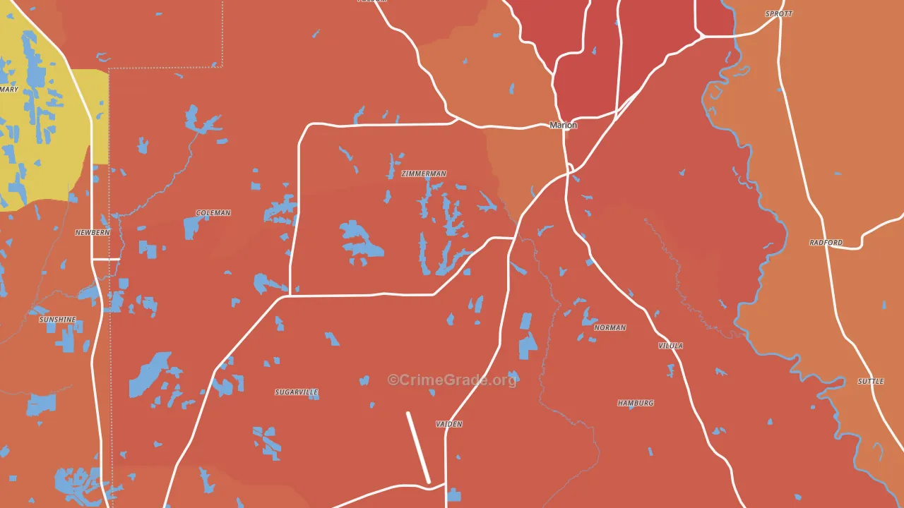Perry County, AL Map of Theft Rates