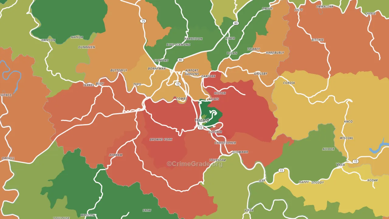 Perry County, KY Map of Theft Rates