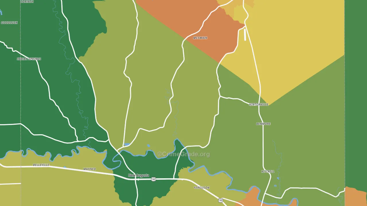 Perry County, MS Map of Theft Rates