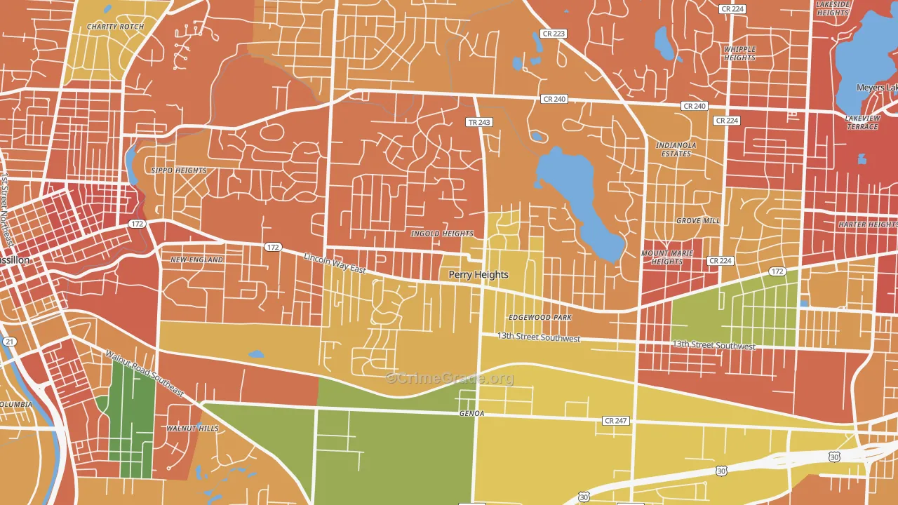 Perry Heights, OH Map of Theft Rates