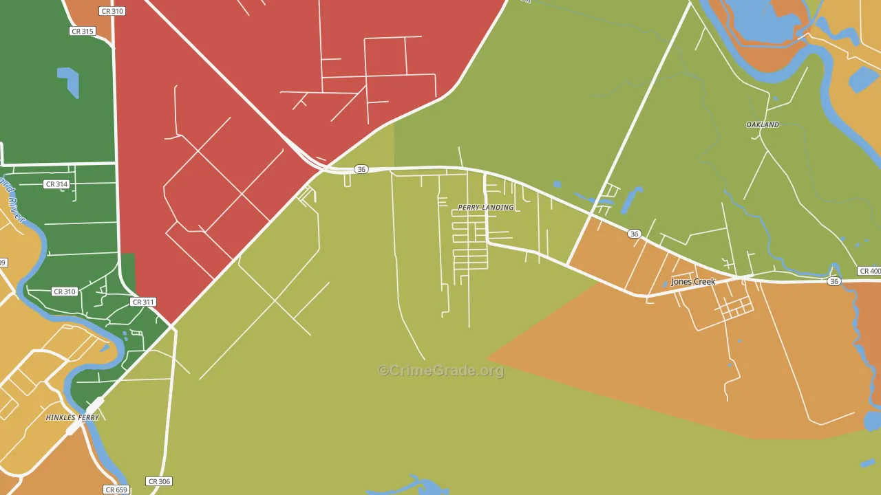 Perry Landing, TX Map of Theft Rates