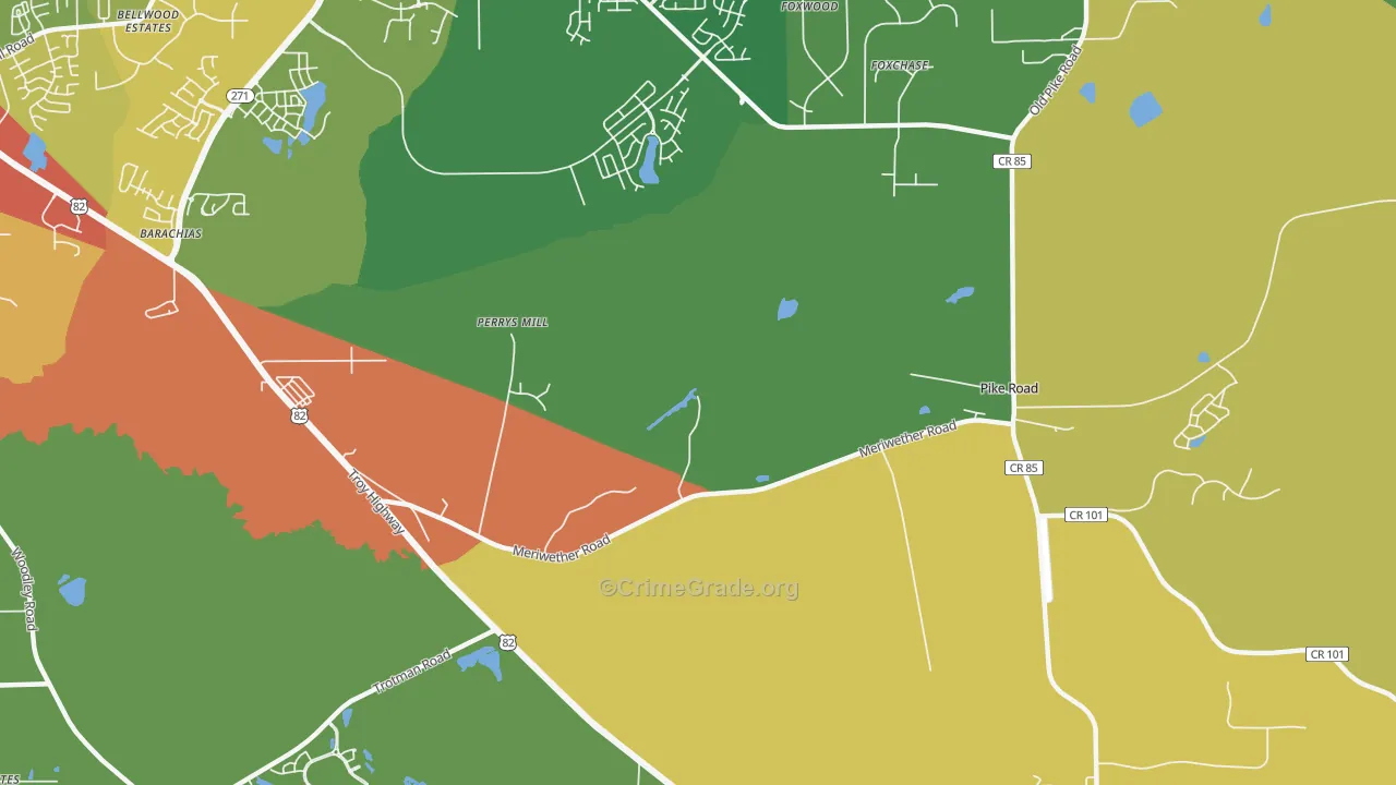 Perrys Mill, AL Map of Theft Rates