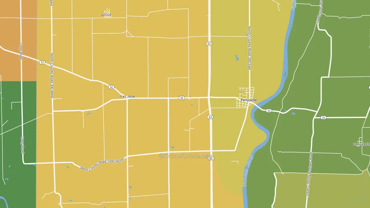 Perrysville, IN Map of Theft Rates