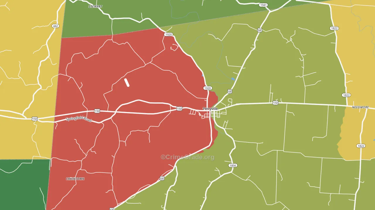 Perryville, KY Map of Theft Rates